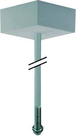 Ein Pfeil symbolisiert die Lasteinleitung in eine quadratische Platte, die auf einem runden Stab mit Schraubengewinde sitzt.