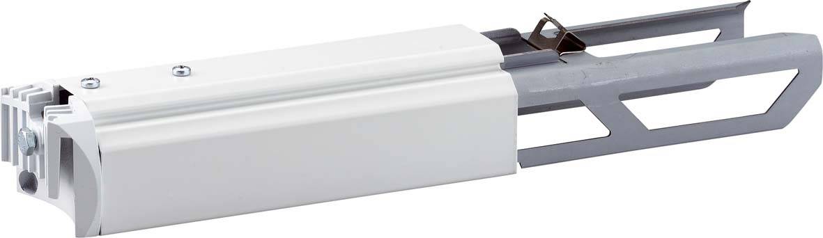 Ein automatischer Türschließer in rechteckiger Form, mit einem metallenen Arm und weißen Gehäuse.
