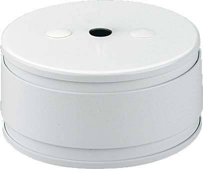 Ein runder, weißer Kunststoffbehälter mit Löchern auf der Oberseite. Geeignet zur Aufbewahrung kleiner Objekte oder Kabel.