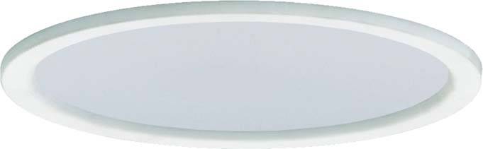 Runde, flache Deckenleuchte mit weißem Rahmen und diffusem Licht, geeignet für moderne Innenräume.