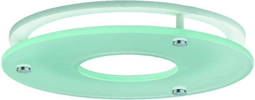 Grüne runde Deckenleuchte mit modernem Design und transparenten Akzenten, montiert an der Decke.