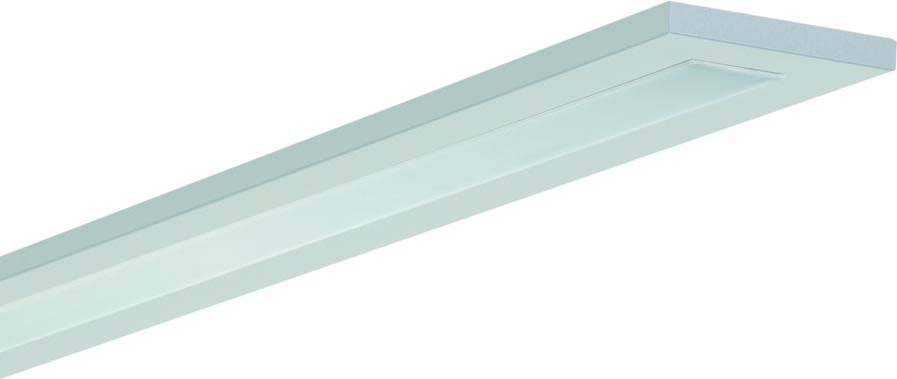Eine rechteckige LED-Deckenleuchte in schlichtem, modernem Design. Die Leuchte hat eine helle, grauweiße Oberfläche.