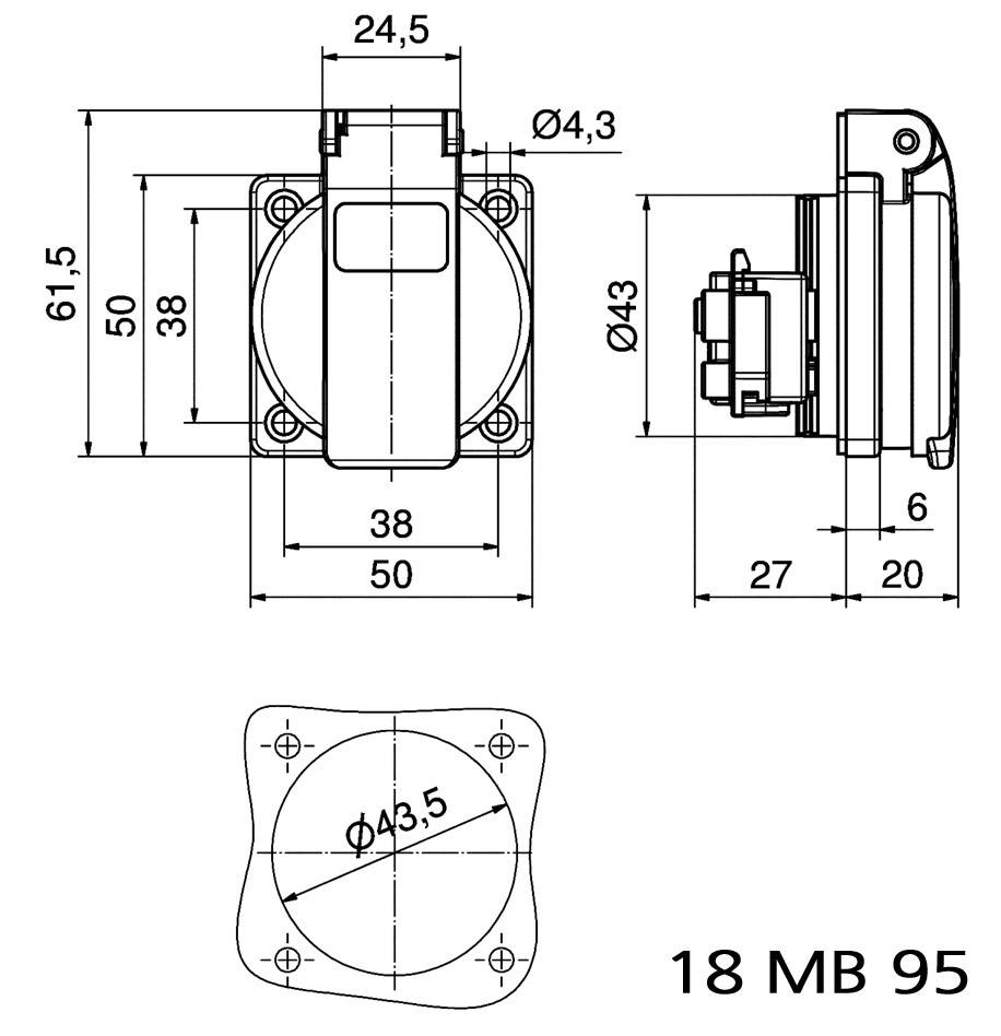 Bals Elektrotechnik 71095 71095 CEE Anbaudose 16.0A 3polig 250V 1St.