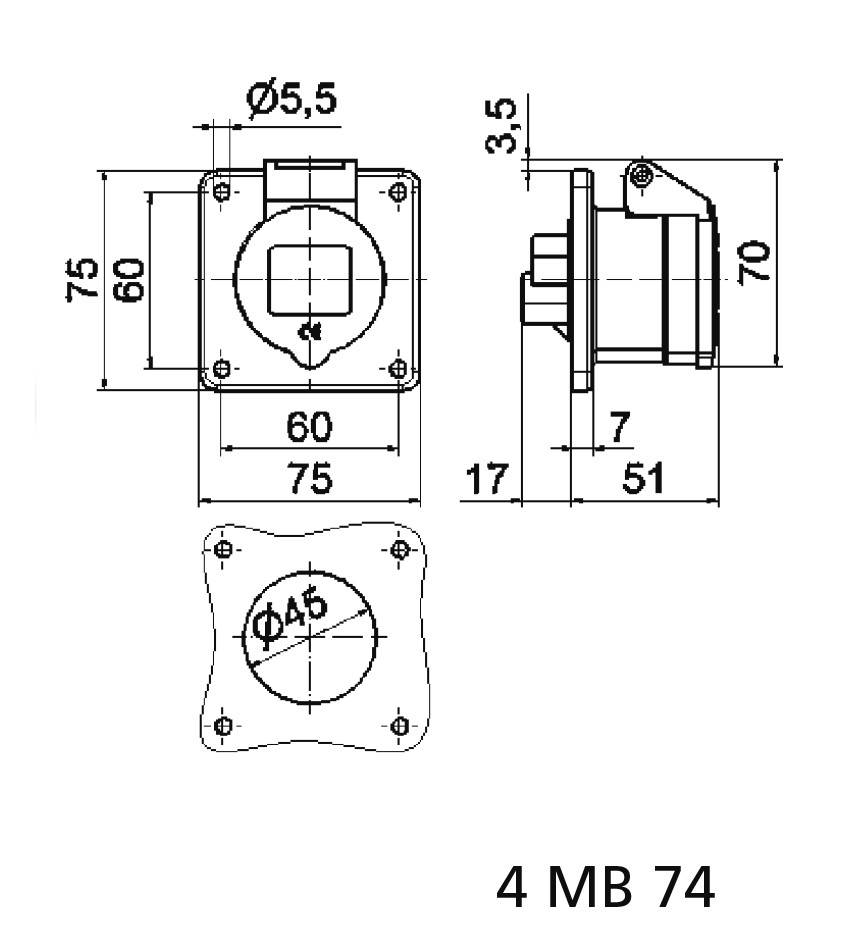 Bals Elektrotechnik 13070 13070 CEE Anbaudose 16.0A 3polig 250V 1St.