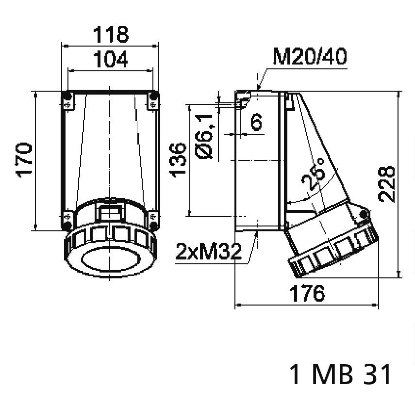 Bals Elektrotechnik 11038 11038 CEE Wandsteckdose 63.0A 5polig 400V 1St.
