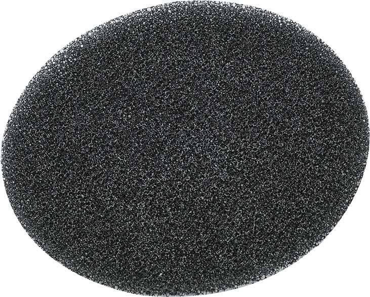 Ein schwarzer, ovaler Schaumschwamm.