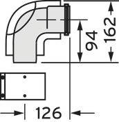 Technische Zeichnung eines Rohrverbinders mit Winkel, zeigt Maße: Höhe 162 mm, Breite 126 mm und eine andere Dimension von 94 mm.