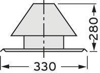 Technische Zeichnung eines rechteckigen Bauteils mit einer Breite von 330 mm und einer Höhe von 280 mm, oben pyramidenartig zulaufend.