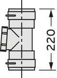 Technische Zeichnung eines Rohrverbindungsstücks mit einem T-Stück. Der vertikale Abstand beträgt 220 mm, angezeigt durch einen Pfeil.