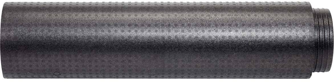 Zylindrisches, metallisches Objekt mit Punktmuster auf der Oberfläche, möglicherweise ein technisches Bauteil oder Schalldämpfer.