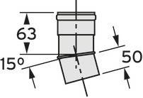 Technische Zeichnung eines Rohrs mit Maßen: Länge 63, Winkel 15 Grad, Versatz 50.