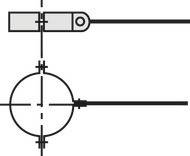 Schema einer mechanischen Verbindung mit Zylinder und Stange. Konstruktionszeichnung zeigt Verbindungen und Achsen.