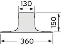 Technische Zeichnung eines Profils mit den Maßen 130 mm Breite, 150 mm Höhe und 360 mm Basisbreite.