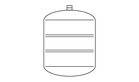 Schema eines zylindrischen Tanks mit drei horizontalen Trennlinien, die potenzielle Füllstände oder Abschnitte darstellen könnten.
