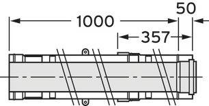 Technische Zeichnung eines rechteckigen Objekts mit den Maßen von 1000 mm Länge und Breite von 50 mm und 357 mm in der Mitte.
