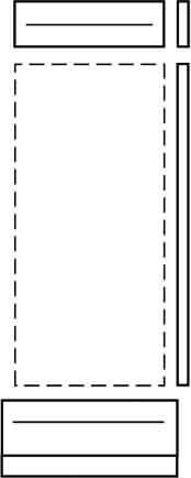 Skizze eines rechteckigen Layouts mit gestricheltem Rechteck in der Mitte, umgeben von drei schmalen Linien, möglicherweise Rahmen.