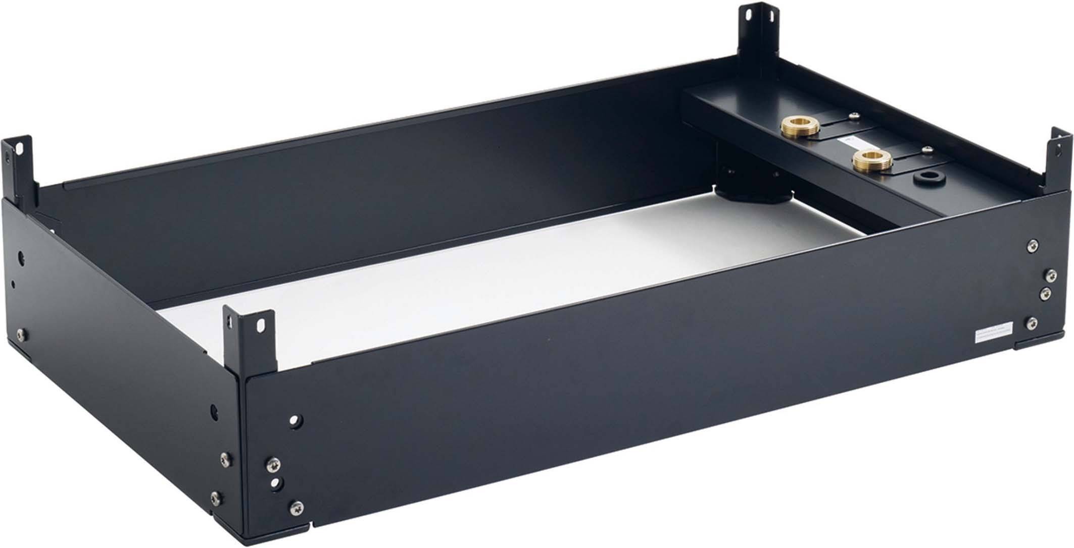 Schwarzes Gehäuse mit rechteckiger Form und Metallrahmen, geeignet für technische Geräte oder Bauteile.