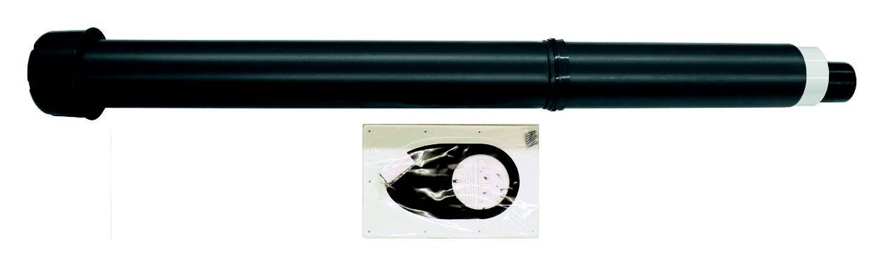 Ein langer, schwarzer Zylinder. Darunter ein Bild mit kreisförmigem Muster auf weißem Hintergrund.