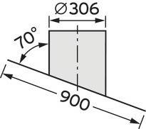 Ein rechteckiges Objekt mit den Maßen 306 Durchmesser und 900 Länge, um 70 Grad geneigt.