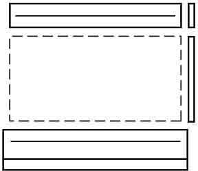 Diagramm einer Explosionszeichnung eines rechteckigen Objekts mit drei hervorgehobenen Abschnitten: oben, Mitte, unten.