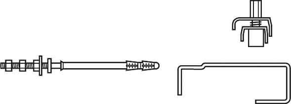Technische Zeichnung eines Wanddübels mit Mauerverankerung und Seitenansicht eines Befestigungselements.
