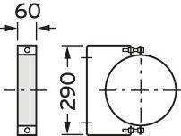 Technische Zeichnung eines Zylinderhalters mit Abmessungen: 60 mm Breite, 290 mm Höhe. Zeigt seitliche und vordere Ansicht.