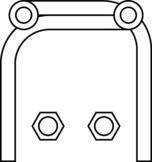 Ein schematisches Bild eines Klemmsattels mit zwei Befestigungsschrauben oben und zwei Muttern unten.