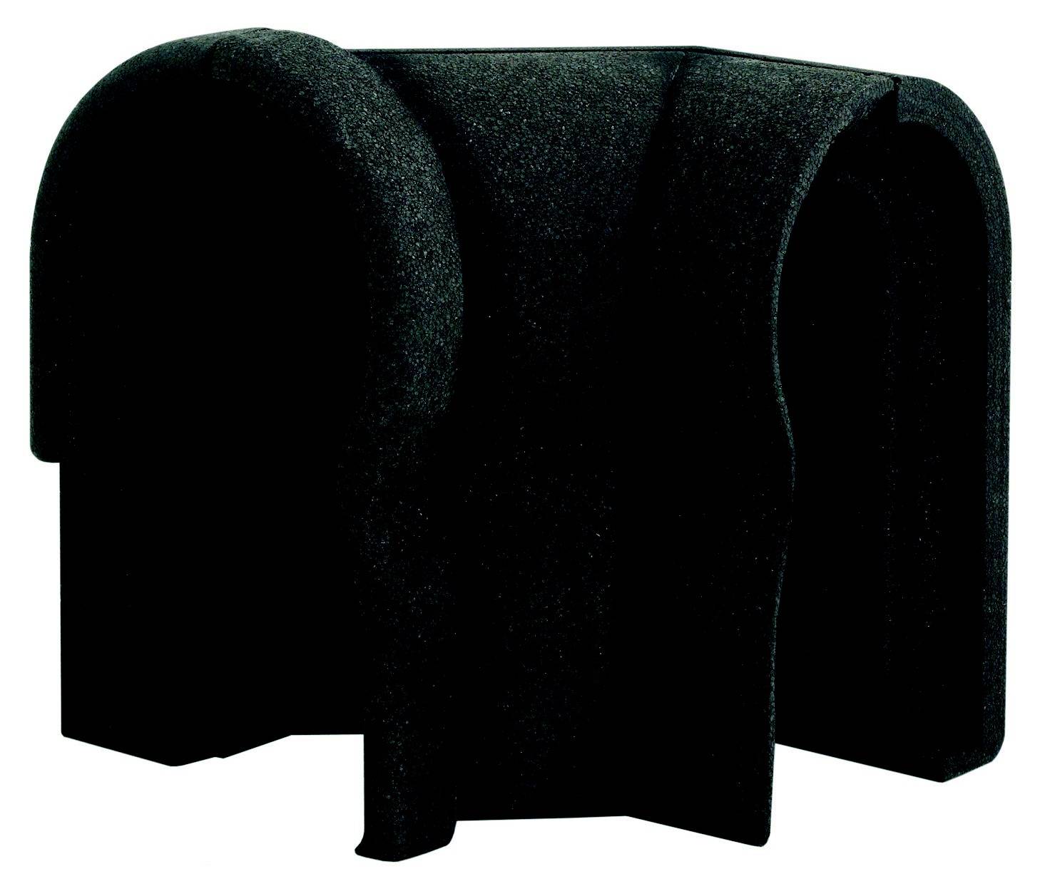 Schwarzer, geschwungener, skulpturaler Stuhl aus einem Stück Material, modern und künstlerisch gestaltet.