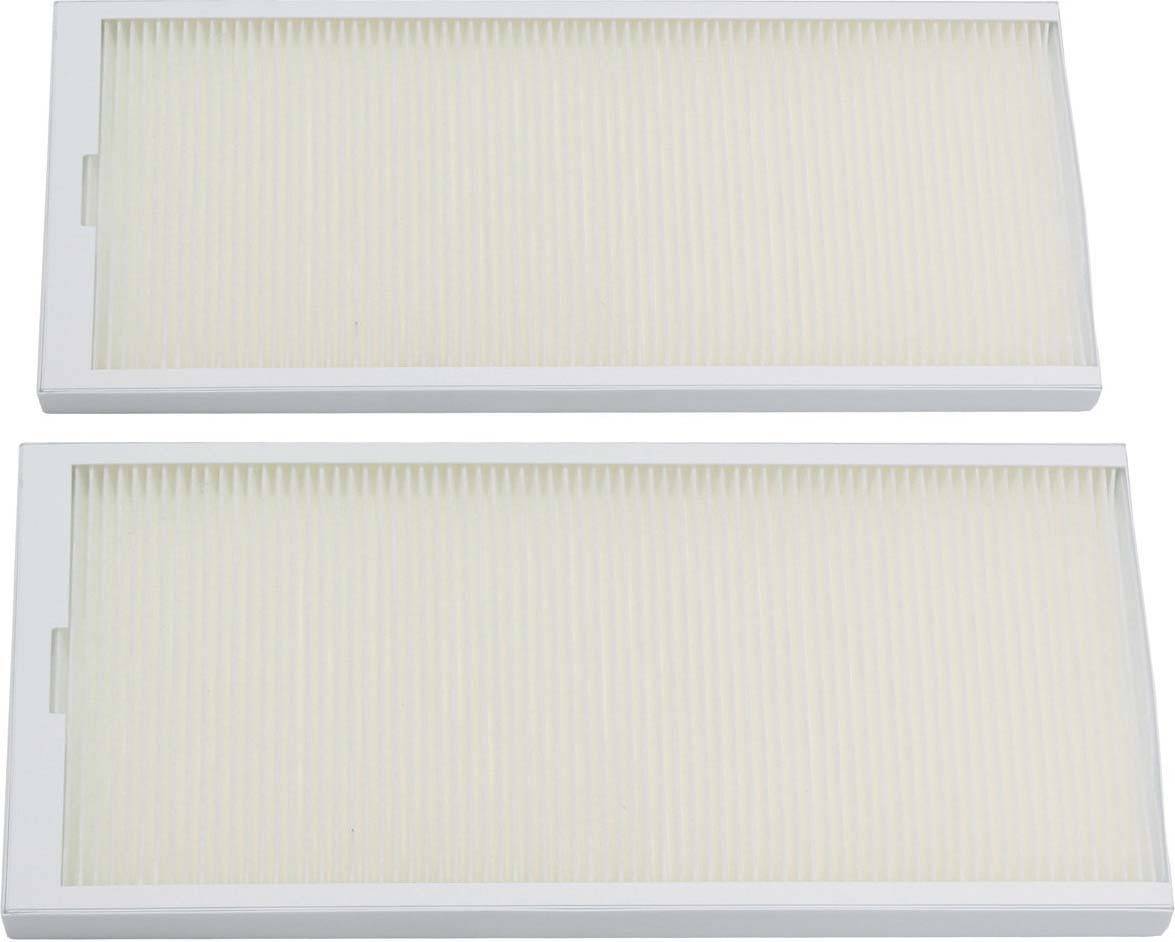Zwei rechteckige weiße Luftfilter nebeneinander, die für die Reinigung und Filterung von Luft in Haushaltsgeräten verwendet werden.