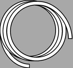 Ein schwarzes Quadrat enthält ein weißes, spiralförmiges Gebilde, das wie mehrere ineinander verschlungene Kreise aussieht.