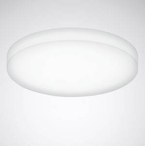 Runde, weiße Deckenleuchte an der Decke montiert.