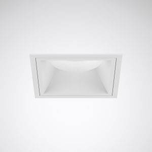 Weiße quadratische Deckenleuchte in minimalistischem Design, montiert in einer flachen Decke.