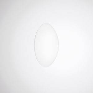 Ein ovaler, dreidimensional wirkender Schatten oder Lichtreflex auf einem weißen Hintergrund. Kein klarer Kontext oder Inhalt erkennbar.