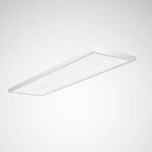 Ein rechteckiges, flaches Deckenlicht in einem modernen Design vor einem neutralen Hintergrund.