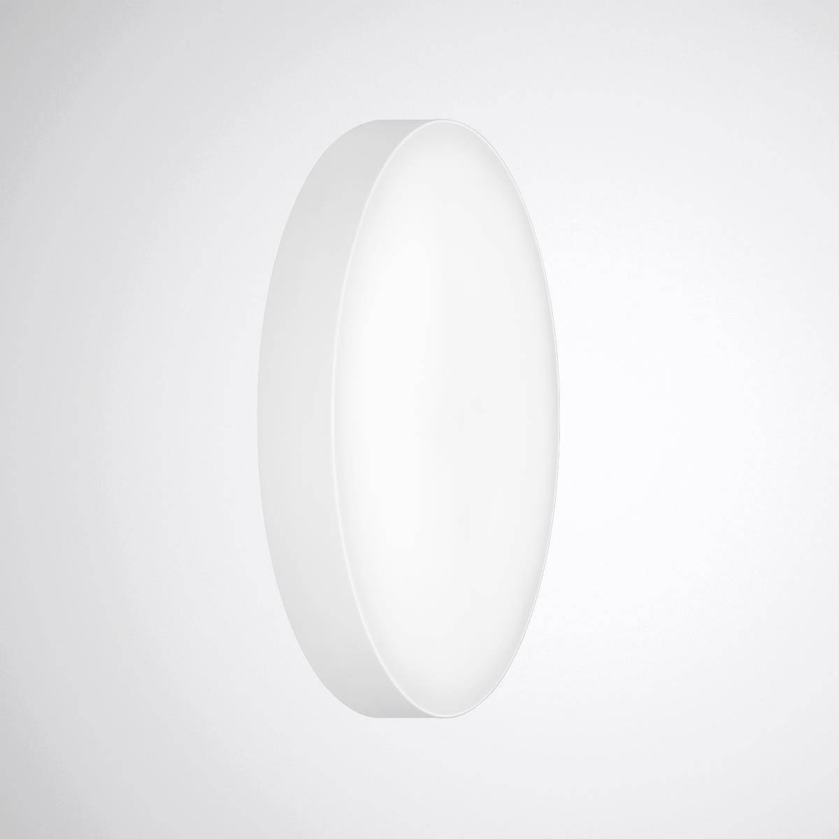 Ein ovaler, weißer Deckenleuchte mit weichem, gleichmäßigem Licht.
