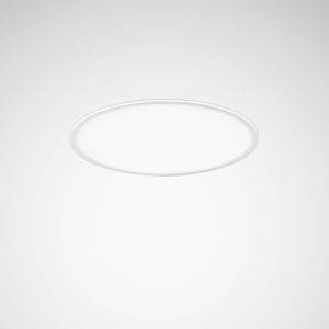 Eine weiße, runde Deckenlampe auf grauem Hintergrund. Minimalistisches Design.