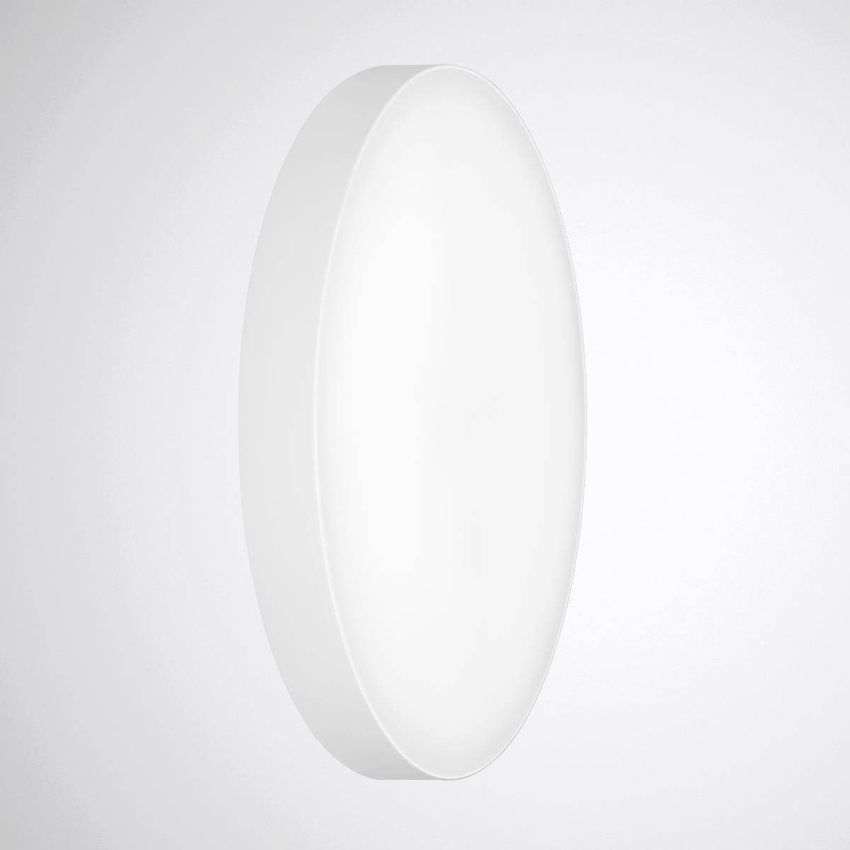 Weiße ovale Wandleuchte mit soft diffuser Lichtabgabe, geeignet für moderne Innenräume.