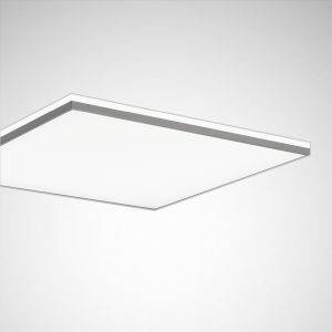 Rechteckige LED-Deckenleuchte vor grauem Hintergrund, minimalistisch und modern gestaltet.