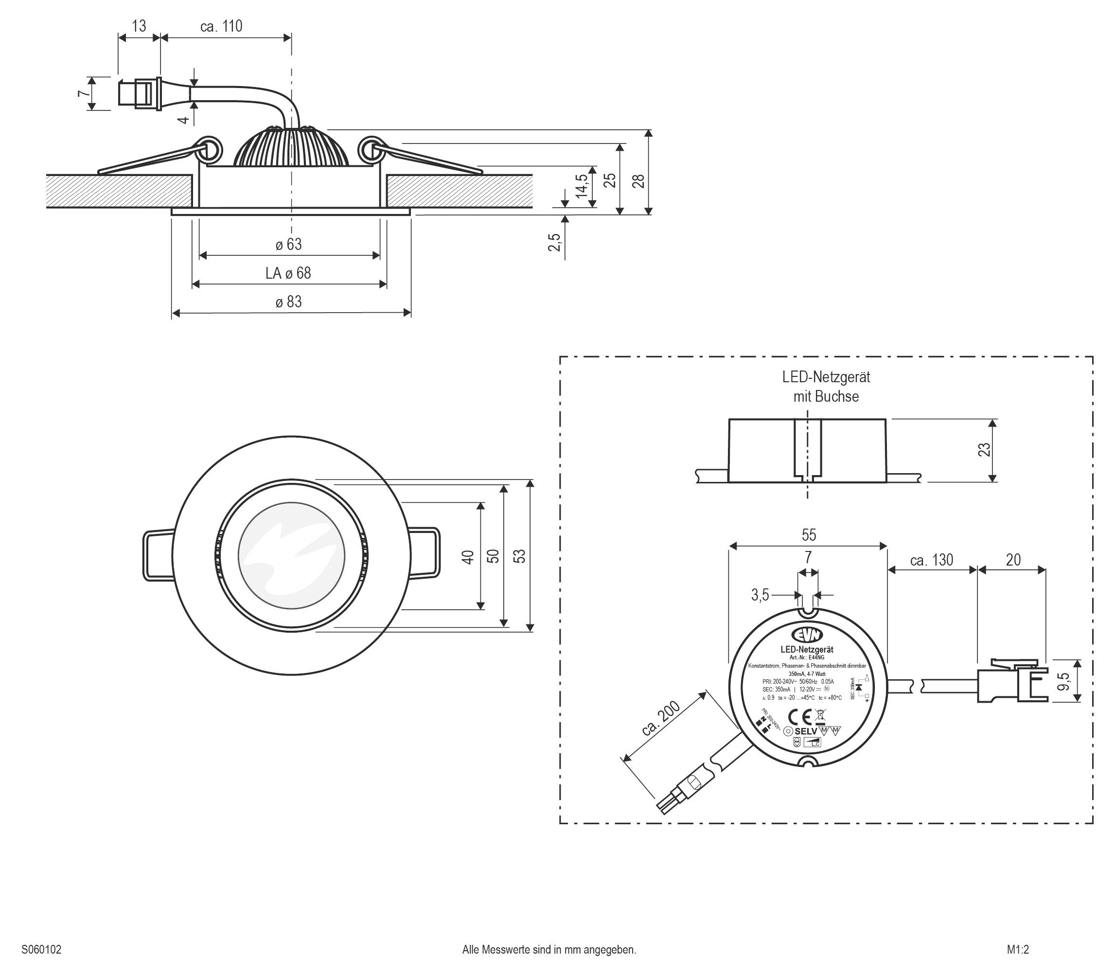 EVN S060102 S060102 LED-Einbauleuchte LED 6W Weiß