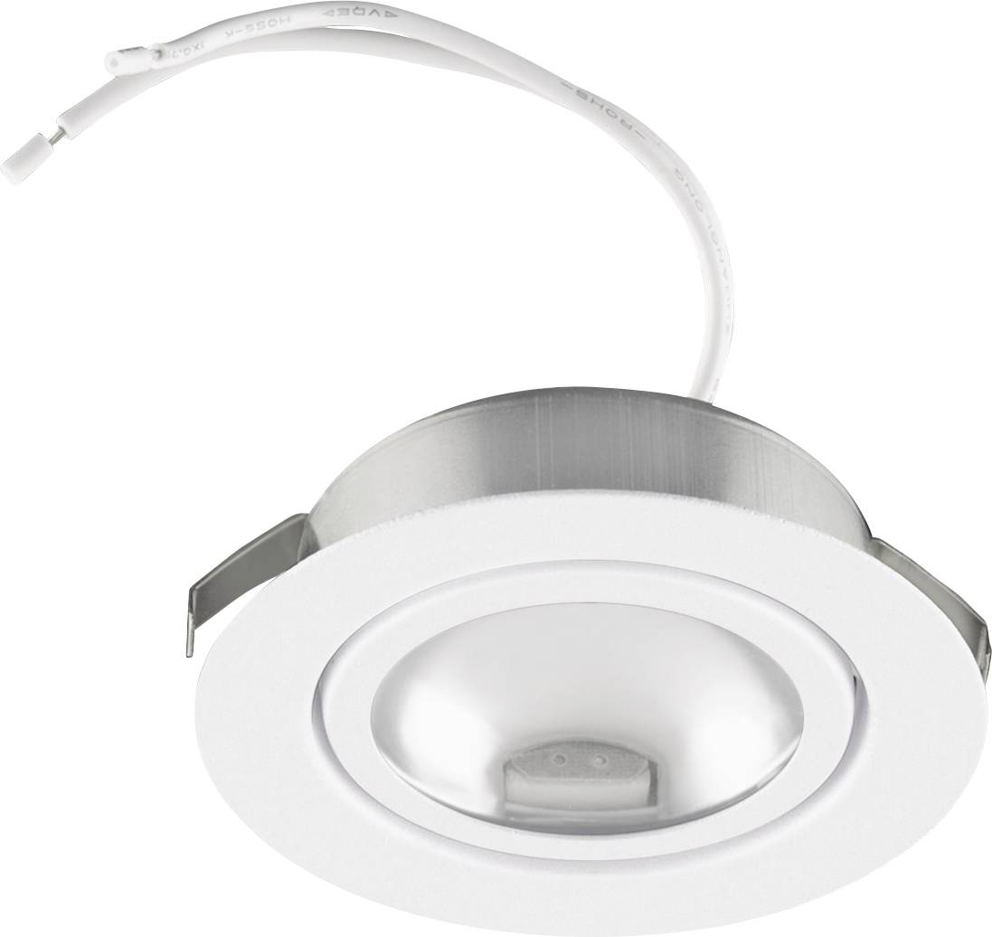 Technische Zeichnung eines runden Deckenstrahlers mit Abmessungen: Durchmesser 72 mm, Schwenkbereich 45 Grad, Einbauöffnung 68 mm.