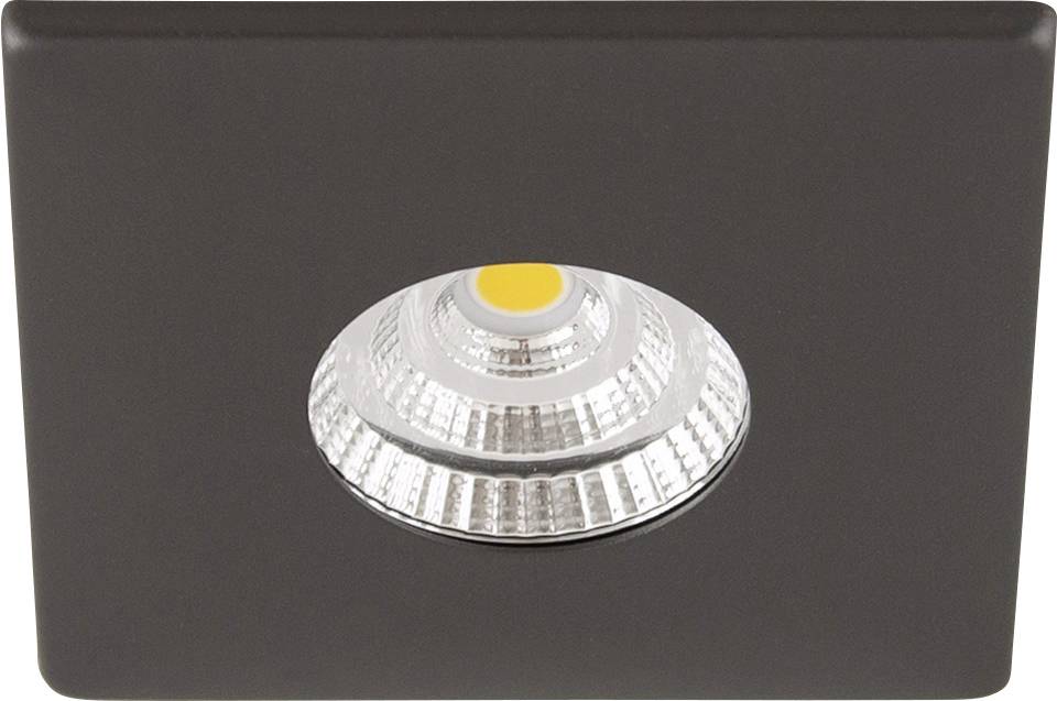 Technische Zeichnung einer LED-Armatur inklusive Maße in Millimetern, zeigt Draufsicht, Seitenansicht und Querschnitt.