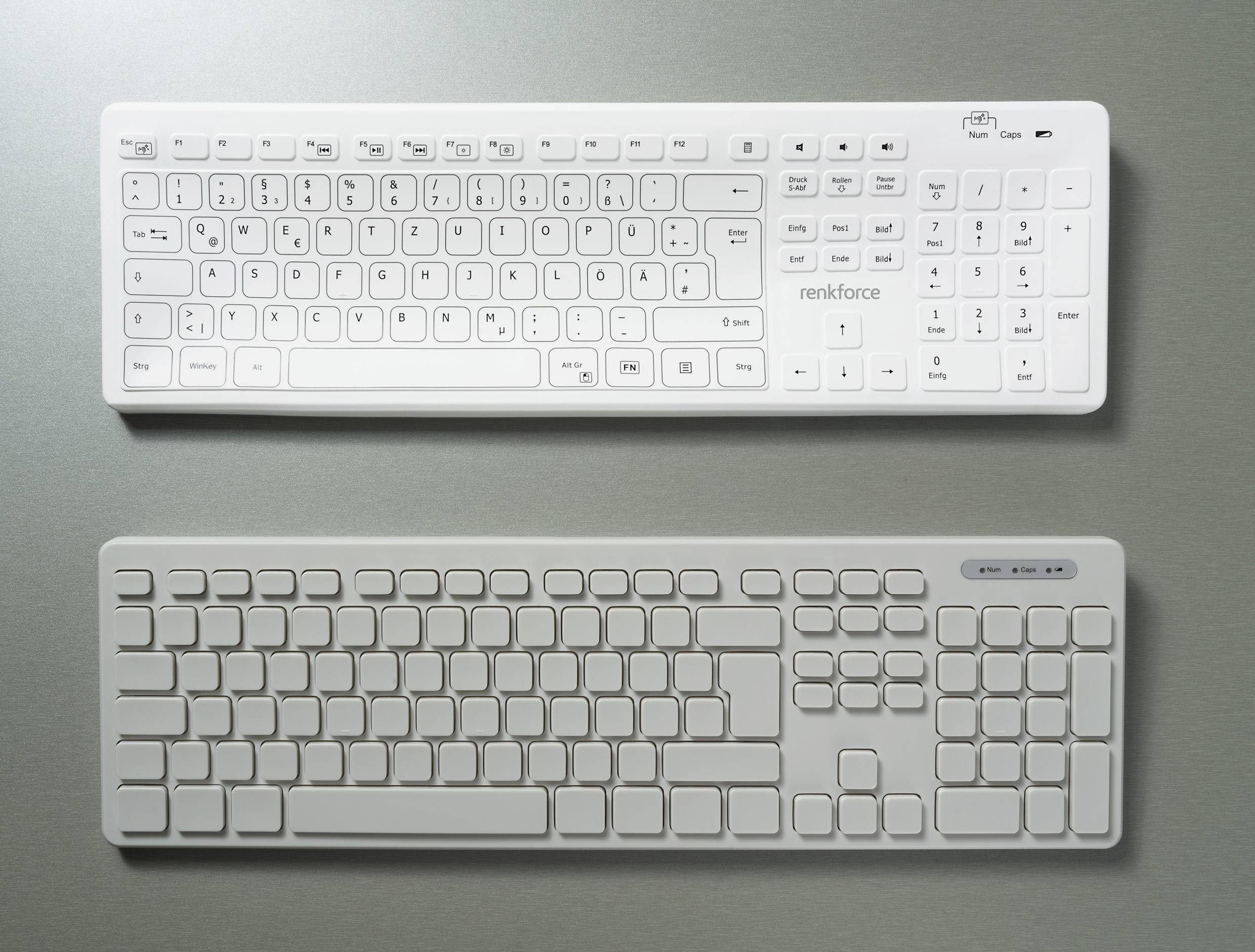 Renkforce RF-WRK-300 Kabellos Hygiene-Tastatur Deutsch, QWERTZ Weiß (matt) Spritzwassergeschützt