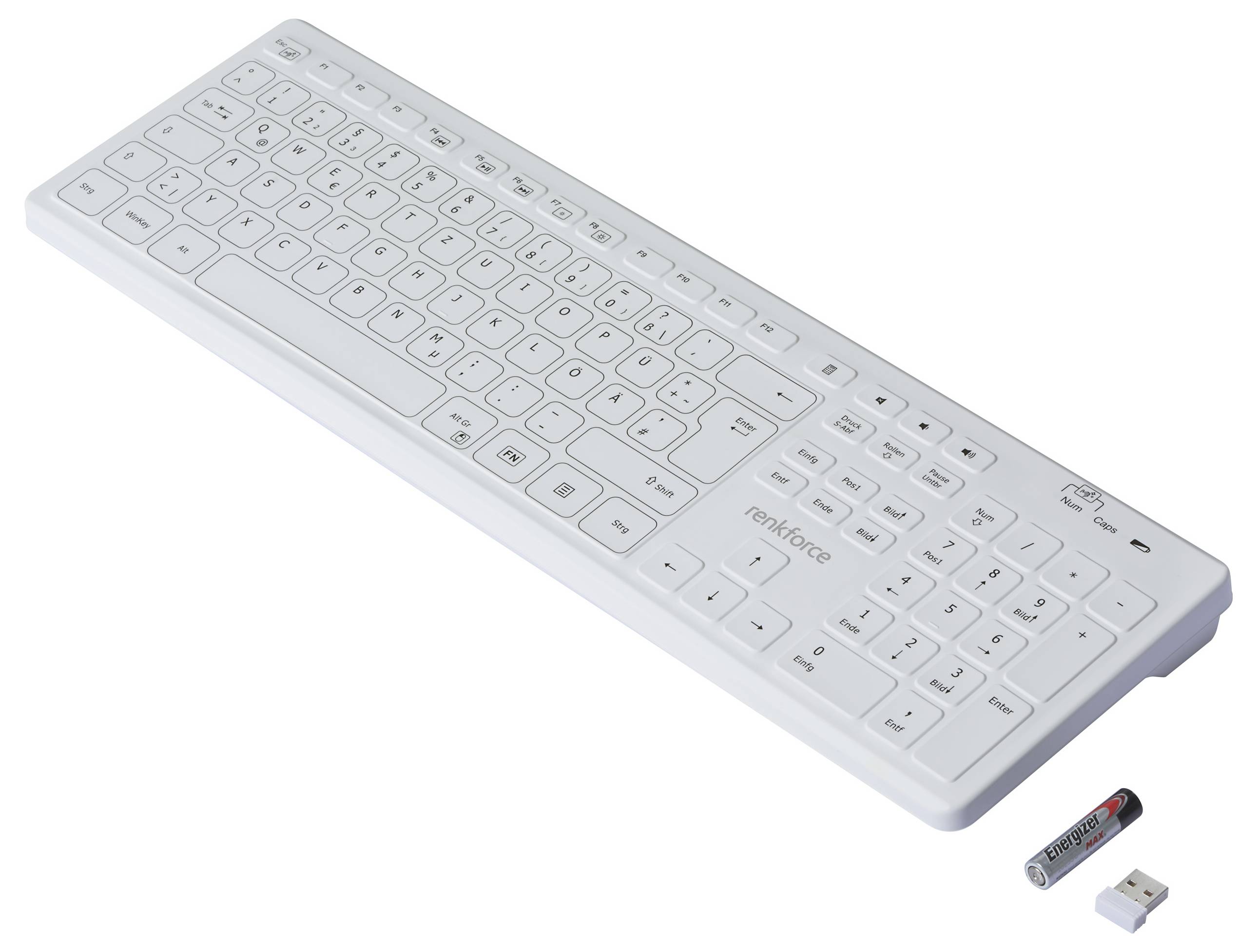 Renkforce RF-WRK-300 Kabellos Hygiene-Tastatur Deutsch, QWERTZ Weiß (matt) Spritzwassergeschützt