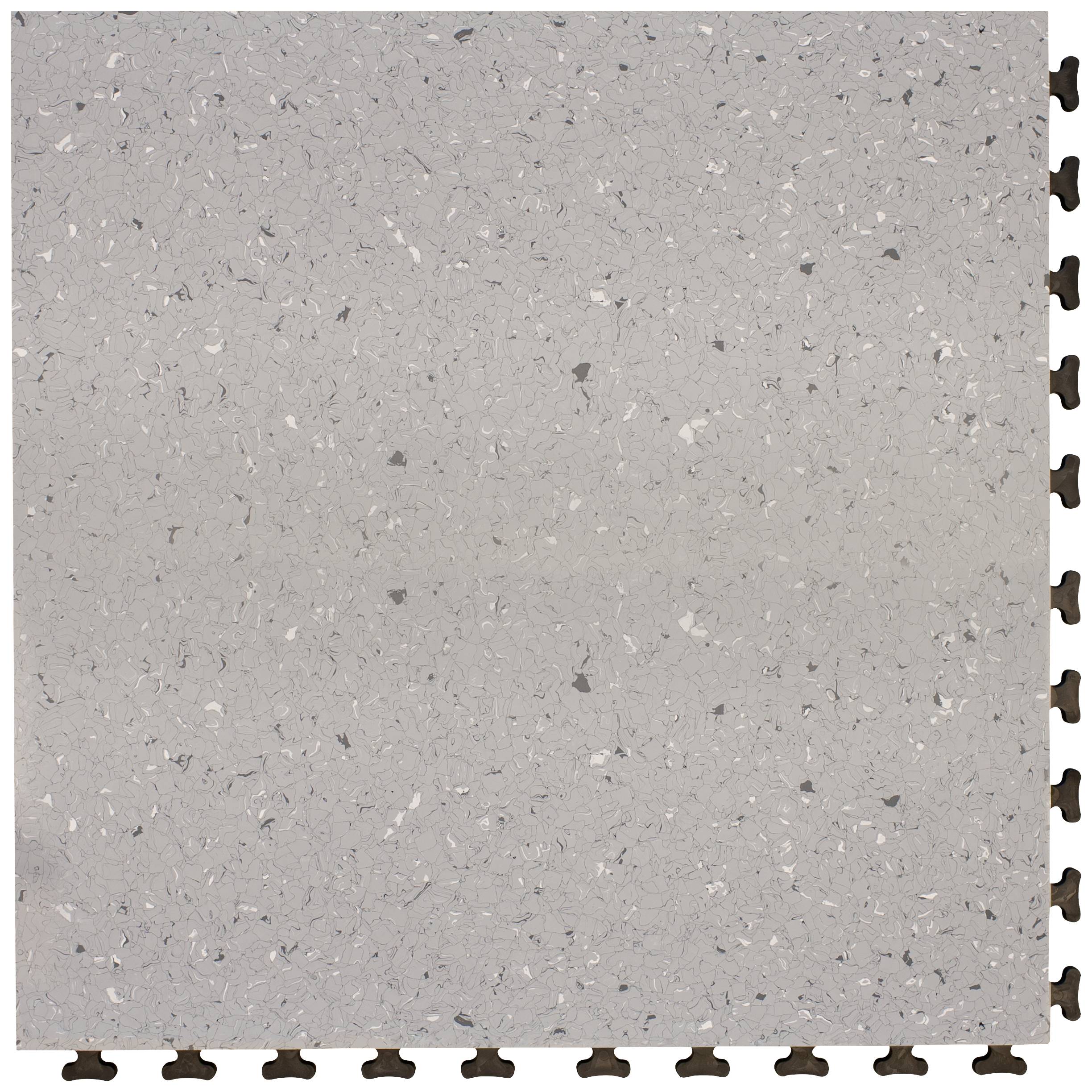 Graue, ineinandergreifende Bodenfliese mit gesprenkeltem Muster.