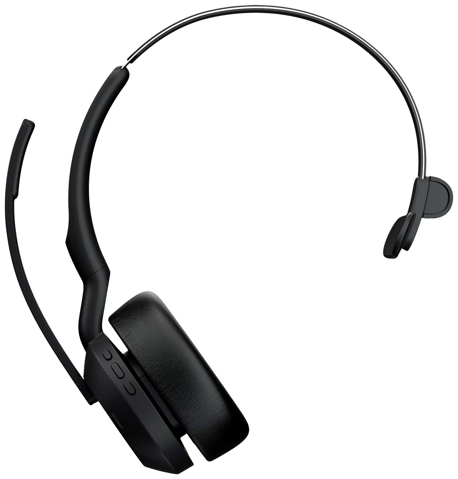 Schwarzes, einseitiges Headset mit Mikrofonbügel, geeignet für Telefonate und Multimedia-Anwendungen.