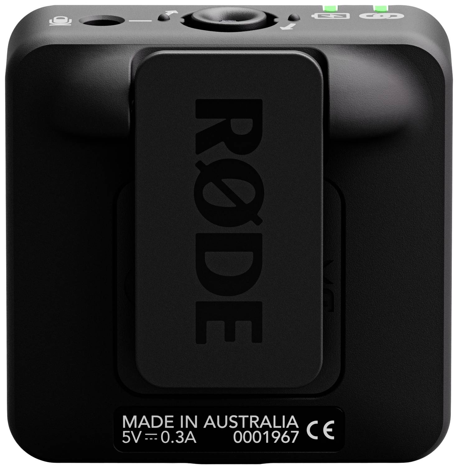 Schwarzes Gerät von RØDE mit der Aufschrift 'MADE IN AUSTRALIA'. Es hat Anschlüsse und Kontrollleuchten auf der Oberseite.