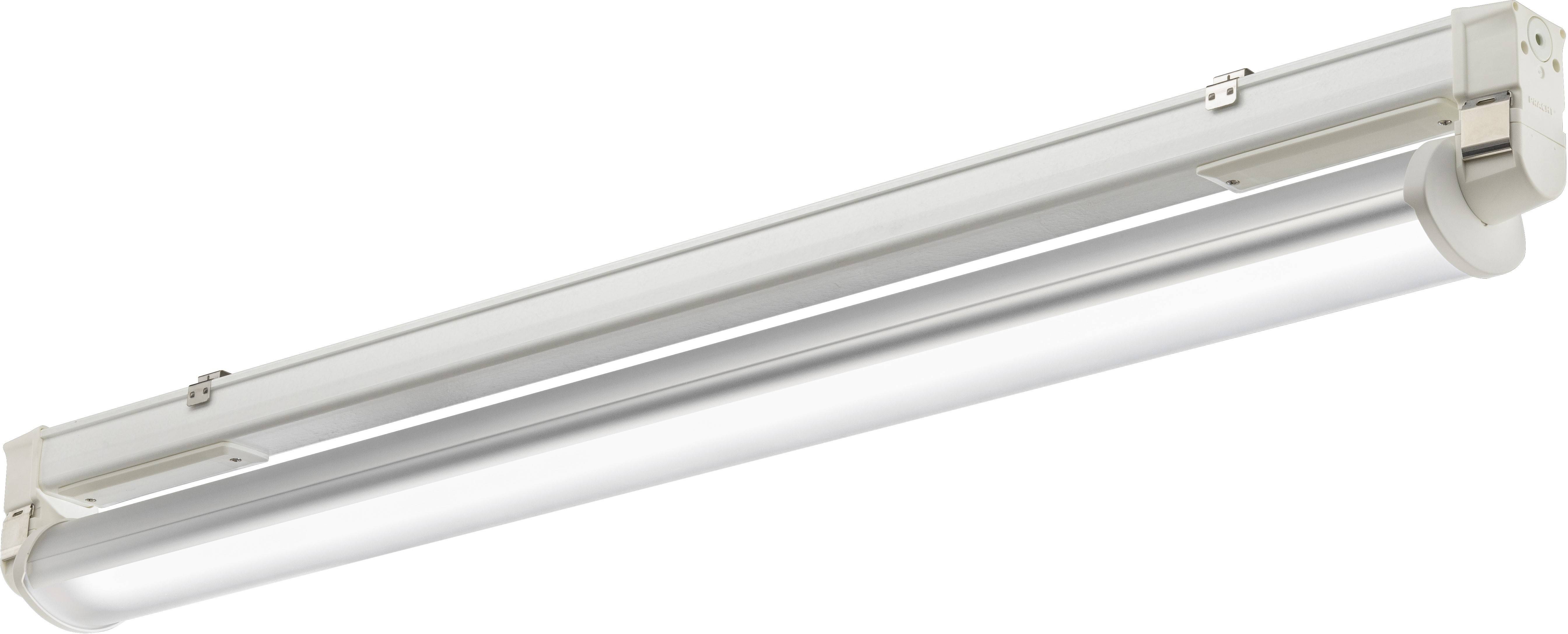 Weiße LED-Röhre mit länglichem, modernen Design, geeignet für die Deckenbefestigung in Büro- oder Wohnbereichen.