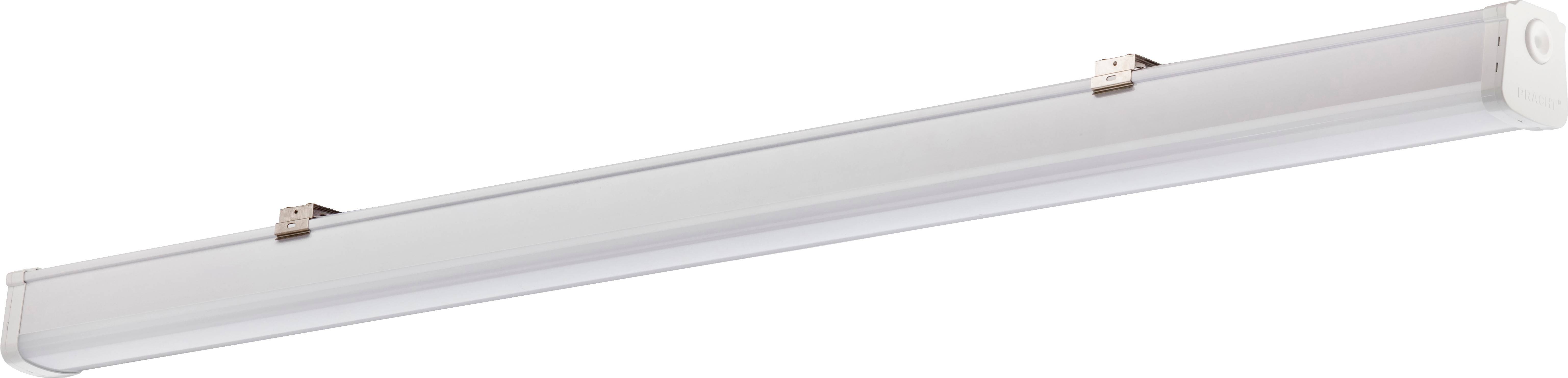 Langes, rechteckiges LED-Licht mit weißem Rahmen, geeignet für Deckenmontage in Büros oder Wohnräumen.