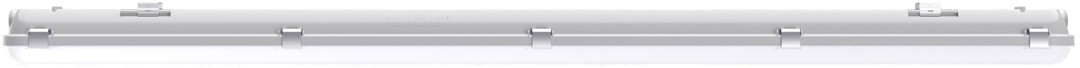 Eine zylindrische LED-Röhrenleuchte mit minimalistischem Design, ausgestattet mit Endkappen und Befestigungsklammern.