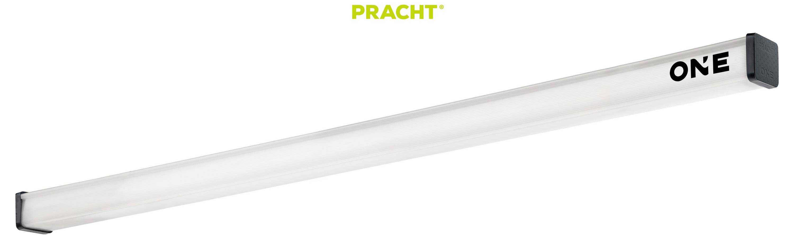 Eine lange, schlanke LED-Leuchte mit der Aufschrift „ONE